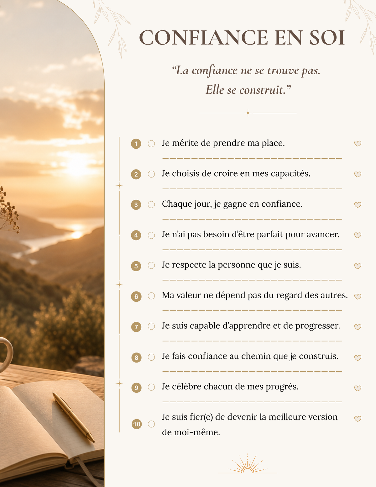 10 affirmations positives sur la confiance en soi - page bonus de l'ebook Les Règles d'or